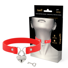 COQUETTE CHIC DESIRE - COLLAR CUERO VEGANO ROJO ACCESORIO CORAZÓN CON LLAVE | VibraZon