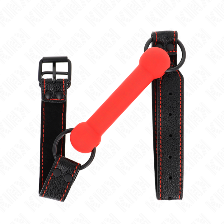 KINK - MORDAZA FORMA DE HUESO CON CORREA POLIPIEL ROJO AJUSTABLE 41-57 CM | VibraZon