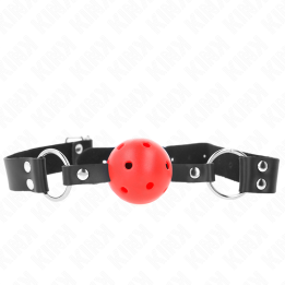 KINK - MORDAZA DE BOLA 4 CM TRANSPIRABLE CON DOBLE REMACHE ROJO 62 x 2.5 CM AJUSTABLE 42-58 CM | VibraZon