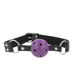 KINK - MORDAZA DE BOLA 4 CM TRANSPIRABLE CON DOBLE REMACHE MORADO 62 x 2.5 CM AJUSTABLE 42-58 CM | VibraZon