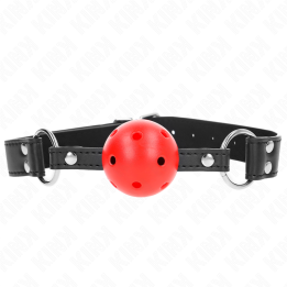 KINK - MORDAZA DE BOLA 4 CM TRANSPIRABLE CON DOBLE REMACHE DE CUERO 62 x 2.5 CM AJUSTABLE 42-58 CM | VibraZon