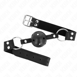 KINK - MORDAZA DE BOLA 4 CM TRANSPIRABLE CON DOBLE REMACHE MODELO 1 NEGRO 62 x 2.5 CM AJUSTABLE 42-58 CM | VibraZon