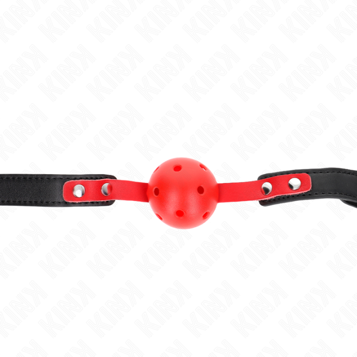 KINK - MORDAZA DE BOLA 4 CM DURA HUECA ROJO CORREA NEGRA 60 x 2 CM AJUSTABLE 37-52 CM | VibraZon