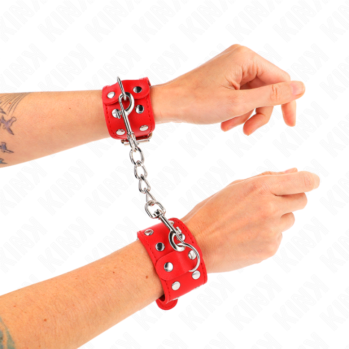 KINK - MUÑEQUERAS CON DOBLE LÍNEA DE TACHUELAS AJUSTABLE ROJO | VibraZon