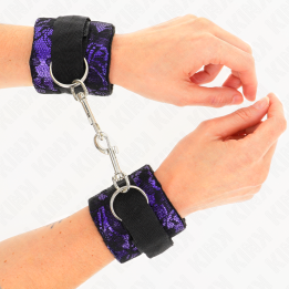 KINK - MUÑEQUERAS CORTAS DE ENCAJE TERCIOPELO Y UNIÓN DE NYLON VIOLETA/NEGRO 23 X 6.5 CM | VibraZon