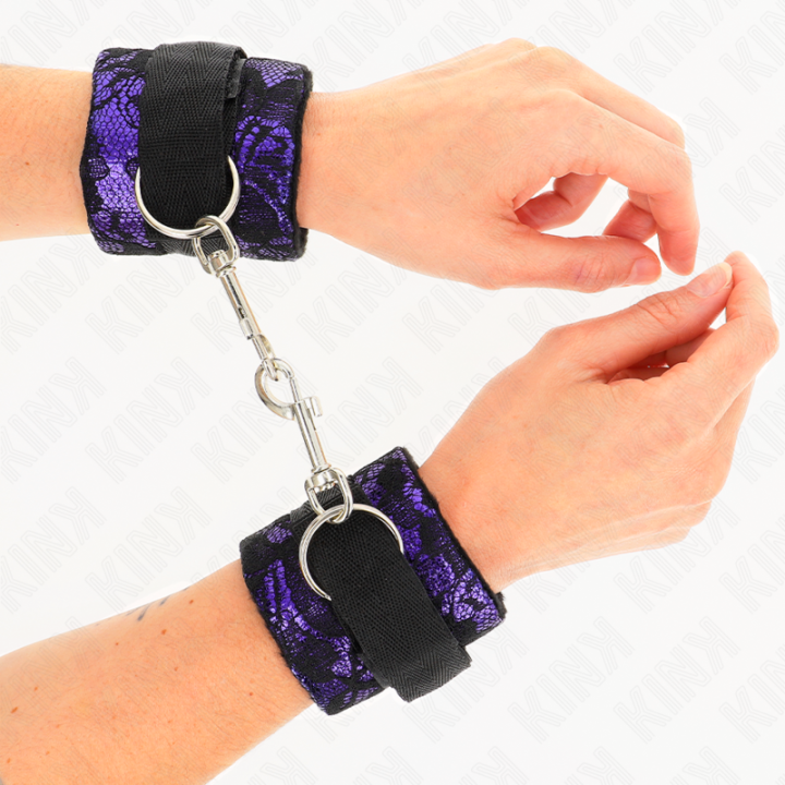 KINK - MUÑEQUERAS CORTAS DE ENCAJE TERCIOPELO Y UNIÓN DE NYLON VIOLETA/NEGRO 23 X 6.5 CM | VibraZon