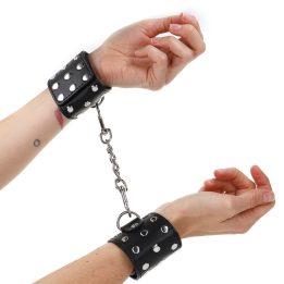 KINK - MUÑEQUERAS CON CIERRE A PRESIÓN LLENO DE TACHUELAS AJUSTABLE NEGRO 19-24 CM X 5.5 CM | VibraZon