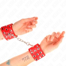KINK - MUÑEQUERAS CON CIERRE A PRESIÓN LLENO DE TACHUELAS AJUSTABLE ROJO 19-24 CM X 5.5 CM | VibraZon
