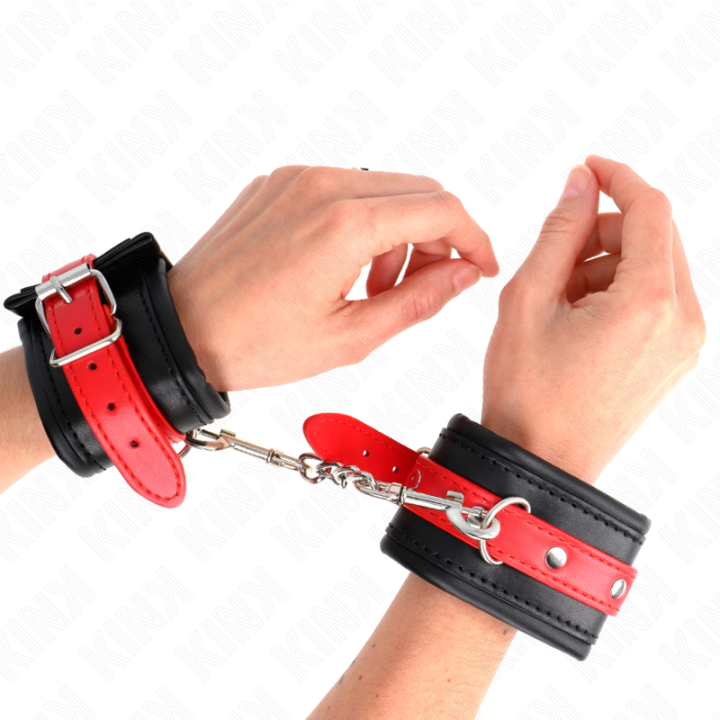 KINK - MUÑEQUERAS NEGRO CON CORREA ROJO AJUSTABLE 17-28 CM X 6 CM | VibraZon