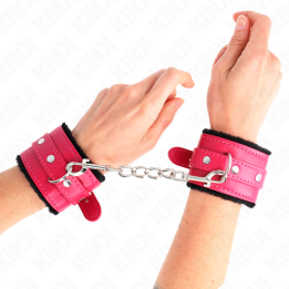 KINK - MUÑEQUERAS FORRADAS PREMIUM NEGRO CON CORREA FUCSIA AJUSTABLE 17-29 CM X 6 CM | VibraZon
