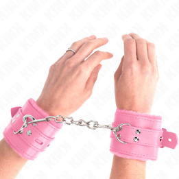 KINK - MUÑEQUERAS FORRADAS CON AGUJEROS CUADRADOS ROSA Y CORREA ROSA AJUSTABLE 17-29 CM X 6 CM | VibraZon