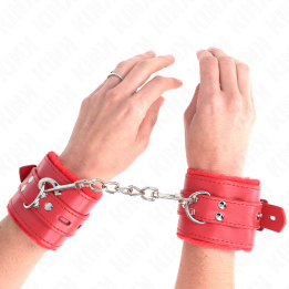 KINK - MUÑEQUERAS FORRADAS CON AGUJEROS CUADRADOS ROJO Y CORREA ROJO AJUSTABLE 17-29 CM X 6 CM | VibraZon