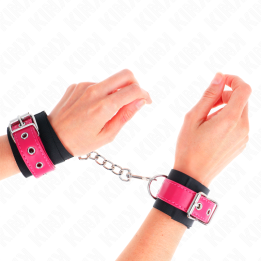 KINK - MUÑEQUERAS DE NYLON NEGRO CON CORREA POLIPIEL FUSCIA AJUSTABLE 19-29 CM X 5.1 CM | VibraZon