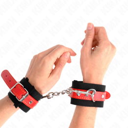 KINK - MUÑEQUERAS DE NYLON NEGRO CON CORREA POLIPIEL ROJO AJUSTABLE 19-24 CM X 5.5 CM | VibraZon