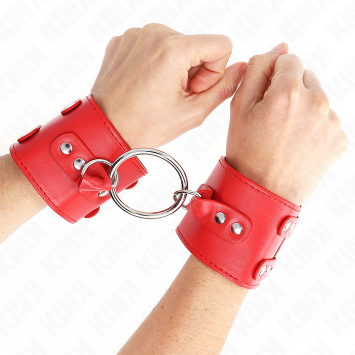 KINK - MUÑEQUERAS FIJAS CON ANILLA Y TACHUELAS ROJO AJUSTABLE 17-22 CM X 6.5 CM | VibraZon