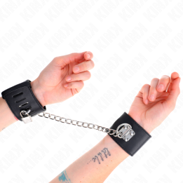 KINK - MUÑEQUERAS FIJAS CON CADENA 30 CM Y CIERRE CANDADO NEGRO AJUSTABLE 16-23 CM X 5.5 CM | VibraZon