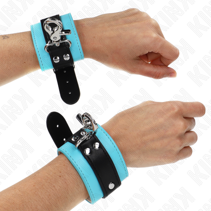 KINK - MUÑEQUERAS CON CIERRE PREMIUM NEGRO / AZUL AJUSTABLE 21-28 CM X 5.5 CM | VibraZon