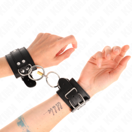 KINK - MUÑEQUERAS CON BLOQUEO DE CANDADO EN ANILLAS NEGRO AJUSTABLE 20-28 CM X 5.5 CM | VibraZon