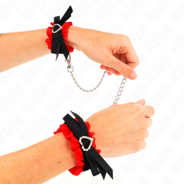 KINK - MUÑEQUERAS ELÁSTICAS DE ENCAJE CON DETALLE CORAZÓN ROJO AJUSTABLE 22-35 CM | VibraZon