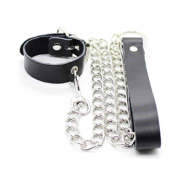 OHMAMA FETISH - COLLAR PARA PENE Y CORREA PIEL CON CADENA METALICA | VibraZon