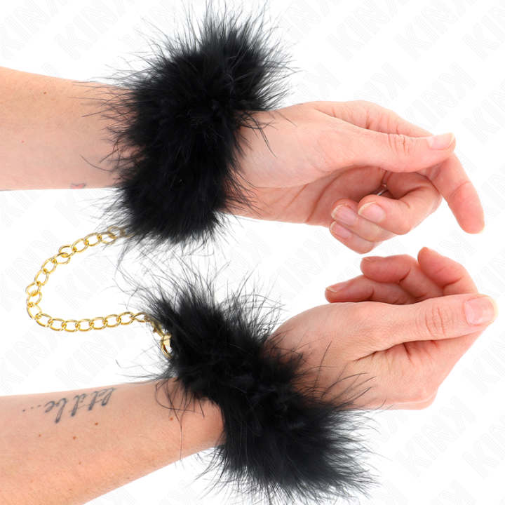 KINK - ESPOSAS DE PLUMAS NEGRO CON CADENA DORADA MODELO 2 | VibraZon