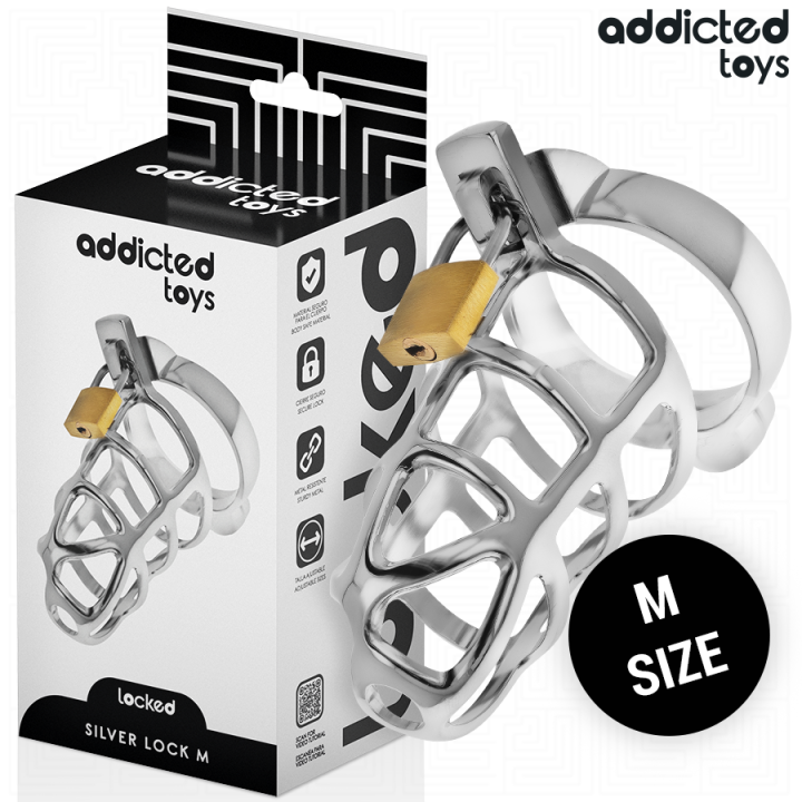 ADDICTED JUGUETES LOCKED - PLATEADO LOCK JAULA PARA PENE DE METAL TALLA M | VibraZon