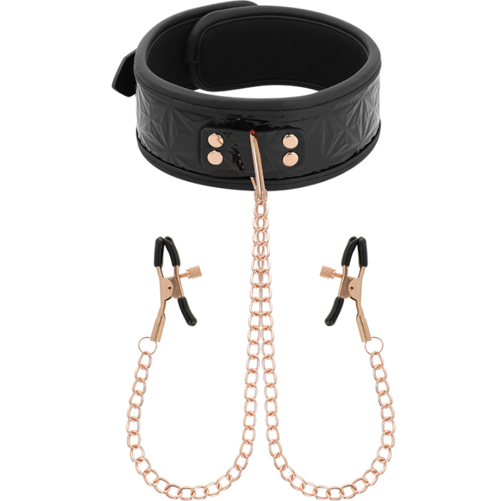BEGME - NEGRO EDITION COLLAR CON CADENAS Y PINZAS PEZONES CON FORRO DE NEOPRENO | VibraZon