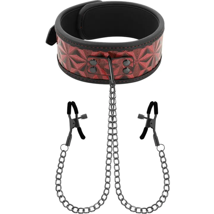 BEGME - ROJO EDITION COLLAR CON CADENAS Y PINZAS PEZONES CON FORRO DE NEOPRENO