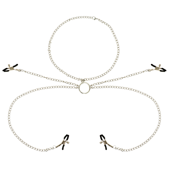 OHMAMA FETISH - 4 PINZAS PEZONES CON COLLAR DE CADENAS | VibraZon