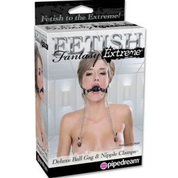 FETISH FANTASY EXTREME - MORDAZA DELUXE CON PINZAS PEZONES CON CADENAS | VibraZon
