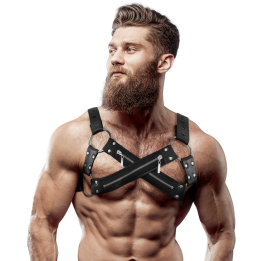 FETISH SUBMISSIVE ATTITUDE - ARNÉS BULLDOG AJUSTABLE NEOPRENO PECHO CRUZADO CON CREMALLERAS HOMBRE | VibraZon