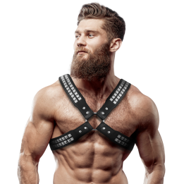 FETISH SUBMISSIVE ATTITUDE - ARNÉS ECOPIEL PECHO CRUZADO CON REMACHES HOMBRE | VibraZon