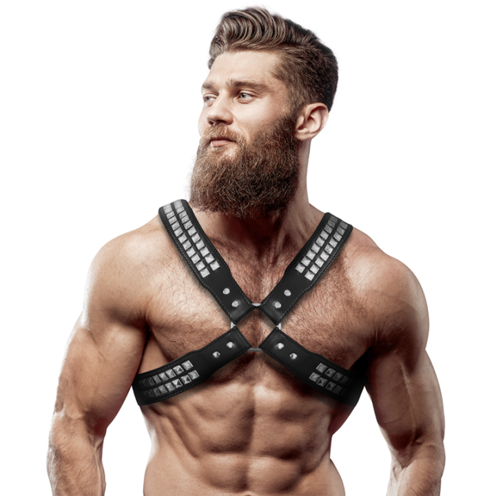 FETISH SUBMISSIVE ATTITUDE - ARNÉS ECOPIEL PECHO CRUZADO CON REMACHES HOMBRE | VibraZon
