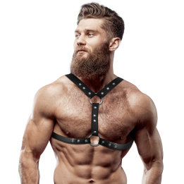 FETISH SUBMISSIVE ATTITUDE - ARNÉS ECOPIEL PECHO CON DOBLE SUJECIÓN Y TACHUELAS HOMBRE | VibraZon