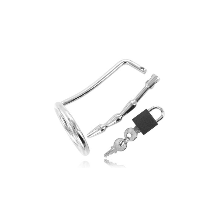 METAL HARD - ANILLO TESTÍCULOS CON PLUG URETRA CASTIDAD | VibraZon