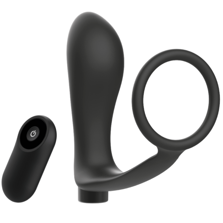 ADDICTED JUGUETES - ANILLA PENE CON PLUG ANAL CONTROL REMOTO NEGRO RECARGABLE | VibraZon