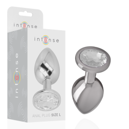 INTENSE - PLUG ANAL METAL ALUMINIO CON CRISTAL PLATA TALLA L | VibraZon