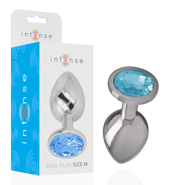 INTENSE - PLUG ANAL METAL ALUMINIO CON CRISTAL AZUL TALLA M | VibraZon