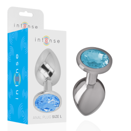 INTENSE - PLUG ANAL METAL ALUMINIO CON CRISTAL AZUL TALLA L | VibraZon