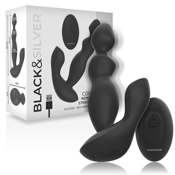 NEGRO&PLATEADO - CORA PLUG PROSTÁTICO SILICONA CONTROL REMOTO | VibraZon