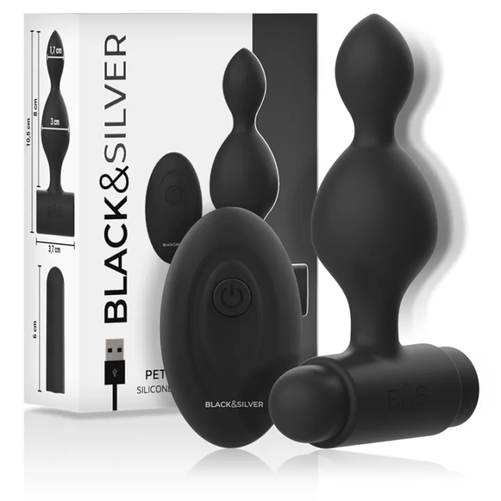 NEGRO&PLATEADO - TUCKER PEQUEÑO PLUG ANAL SILICONA CONTROL REMOTO