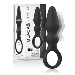 NEGRO&PLATEADO - OZZY POTENTE VIBRADOR PLUG ANAL SILICONA | VibraZon