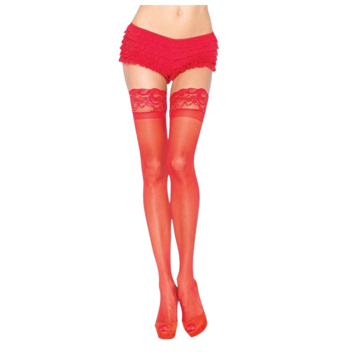 LEG AVENUE - MEDIAS ROJAS CON ENCAJE AUTOADHESIVAS | VibraZon