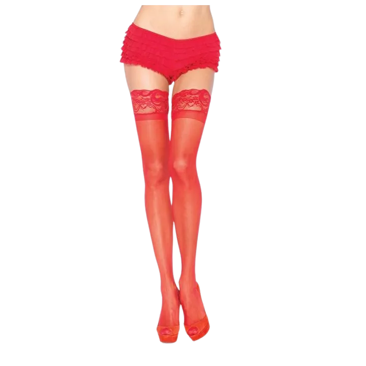 LEG AVENUE - MEDIAS ROJAS CON ENCAJE AUTOADHESIVAS