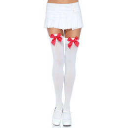 LEG AVENUE - MEDIAS NYLON BLANCO Y LAZO ROJO | VibraZon