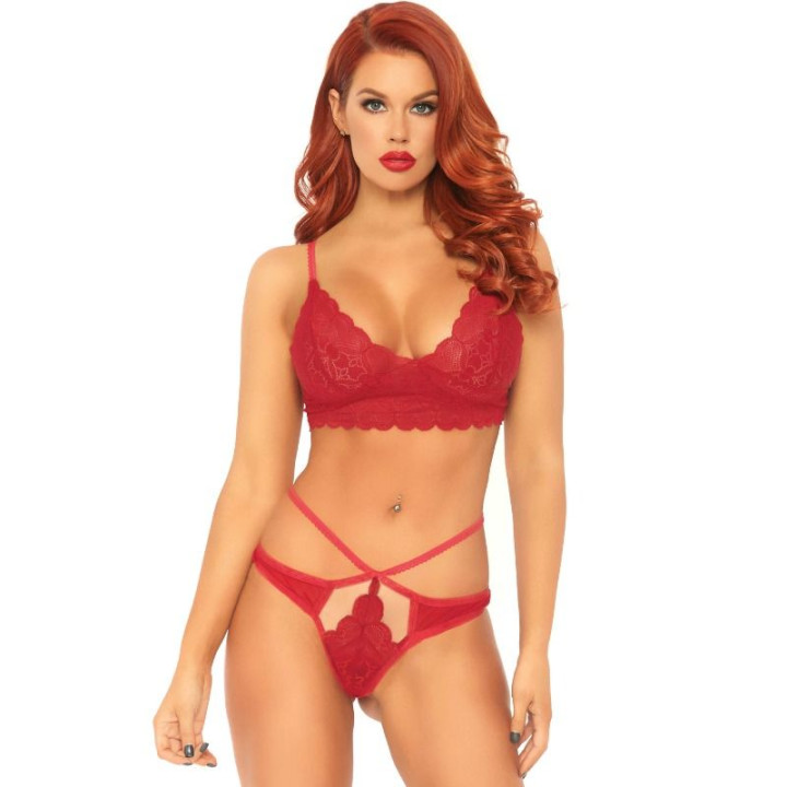 LEG AVENUE - SET 2 PIEZAS CON TANGA DOBLE TIRANTA M/L ROJO | VibraZon