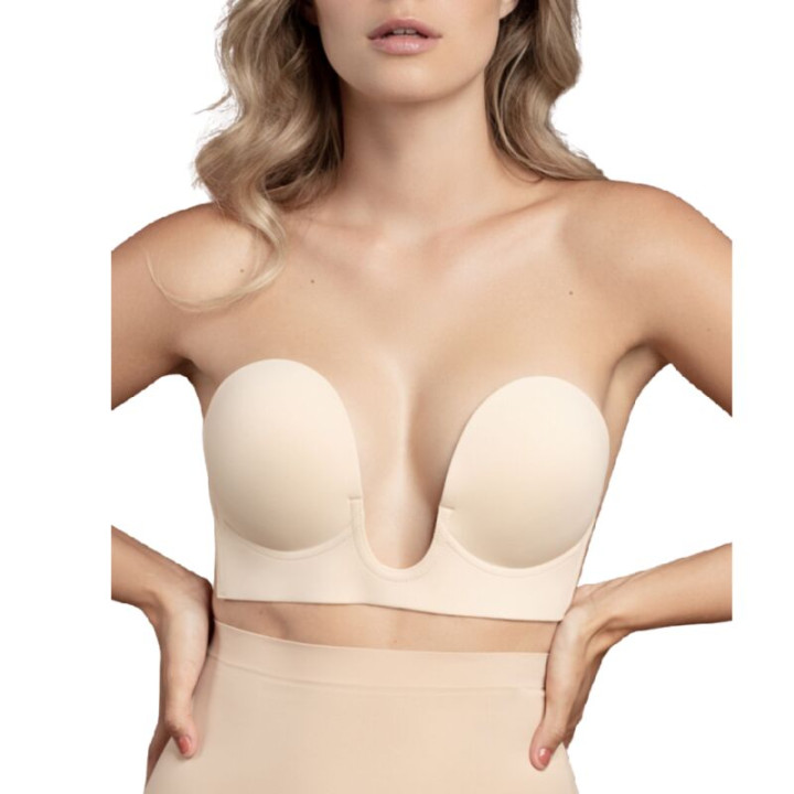 BYE-SUJETADOR - SUJETADOR SIN ASAS EN U BEIGE COPA E | VibraZon