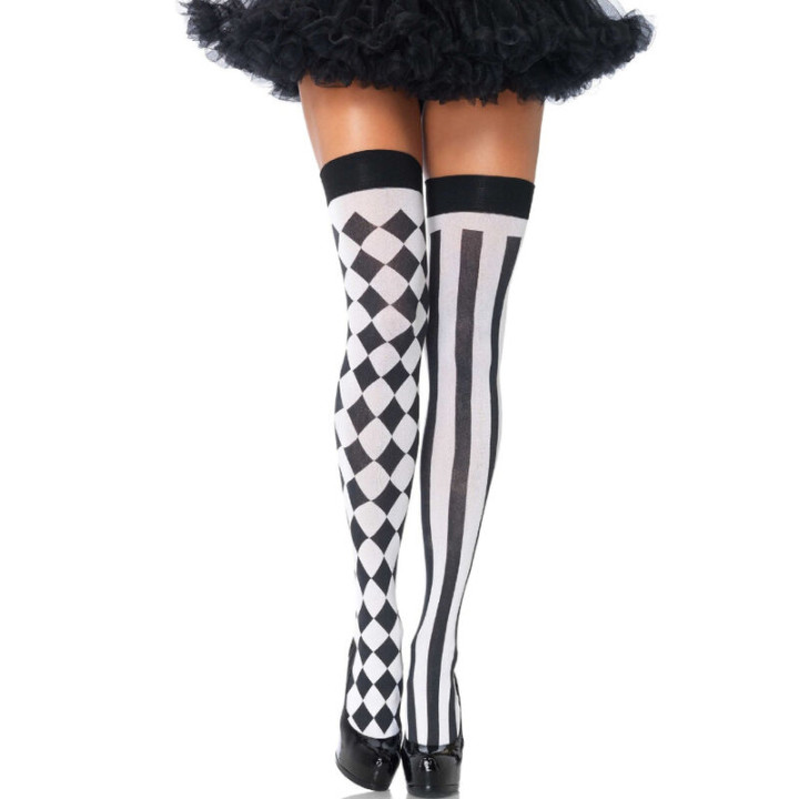 LEG AVENUE - CALCETINES ALTOS ARLEQUIN NEGRO/BLANCO | VibraZon