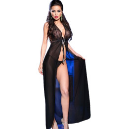 CHILIROSE - CR 3275 BABYDOLL LARGO & TANGA NEGRO S/M | VibraZon