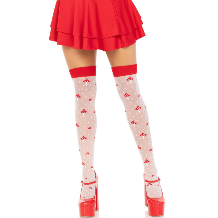 LEG AVENUE - CALCETINES ALTOS CHAMPIÑONES ROJO/BLANCO | VibraZon